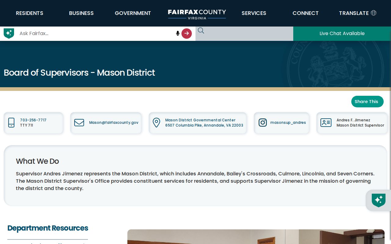 Bailey's Crossroads neighbors Mason District civic office page