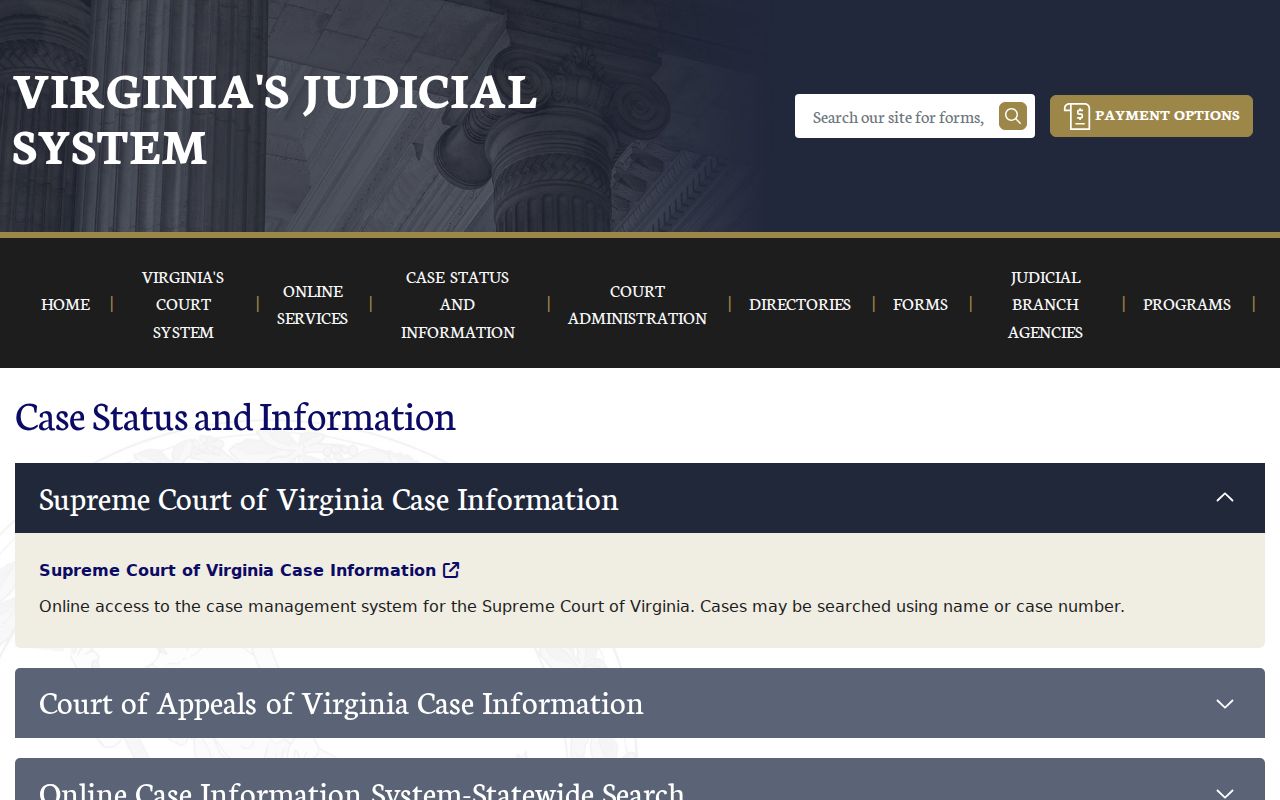 Bailey's Crossroads resident lookup Virginia court case information screen