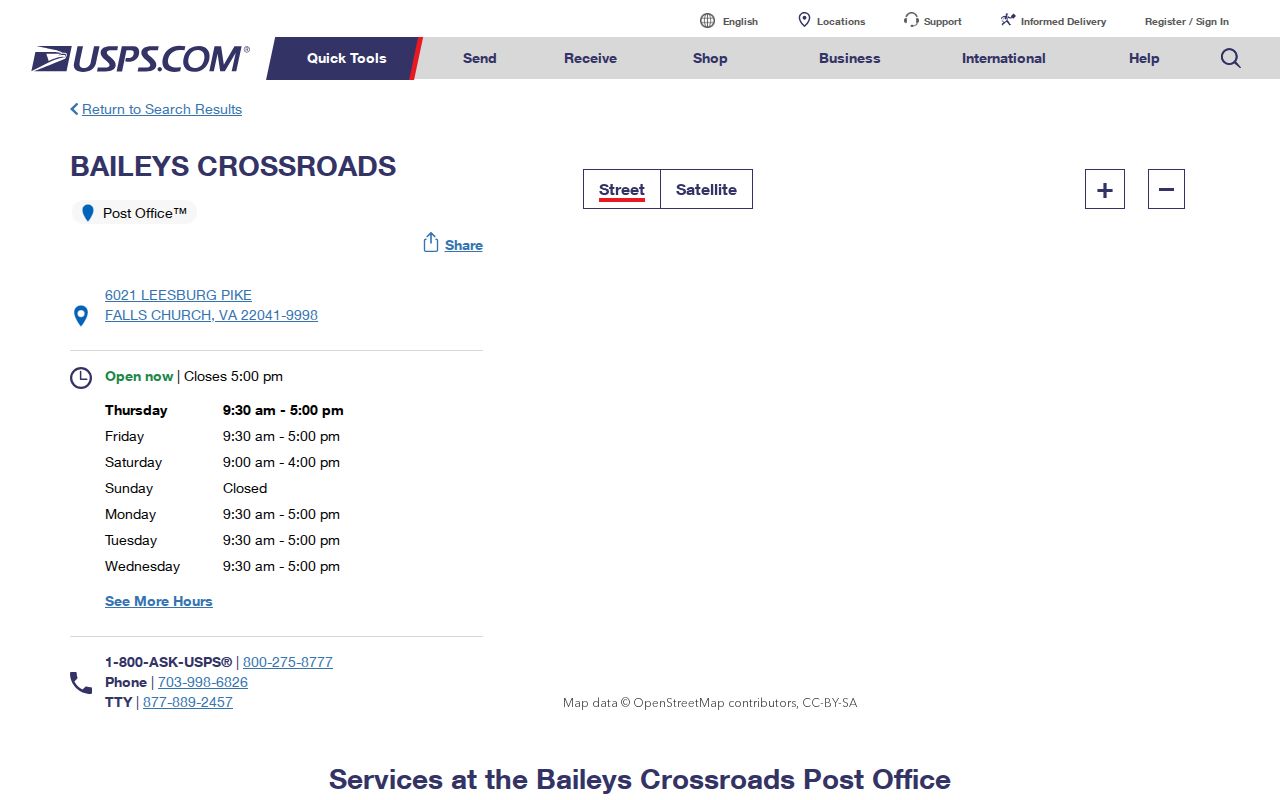 Bailey's Crossroads ZIP code directory USPS post office listing